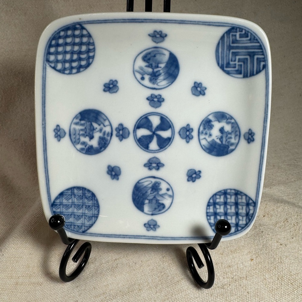 Blue & White Square Jewelry Tray 4.25” Asian Style Porcelain